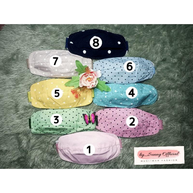 Masker Hijab Kain Motif Polkadot 3ply / MASKER HIJAB KAIN