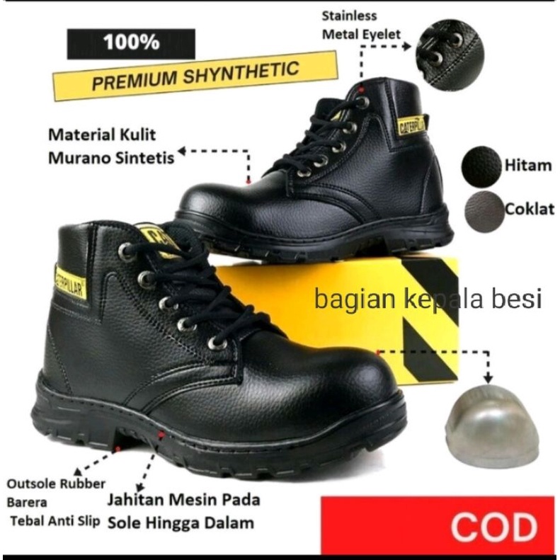Sepatu Caterpillar pria Sepatu Safety Boots Ujung Besi Fashion Pria Bikers Turing Sepatu Safety Boot Original Septi Pria Ujung Besi Sefty Shoes Septy Proyek Cowok Lapangan tiga warna hitam coklat tua