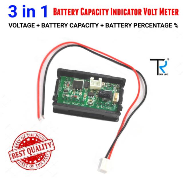 Voltmeter Digital DC 5V - 100V, 3 in 1 Volt Meter Display Indikator Kapasitas Baterai Volt Voltase Persen