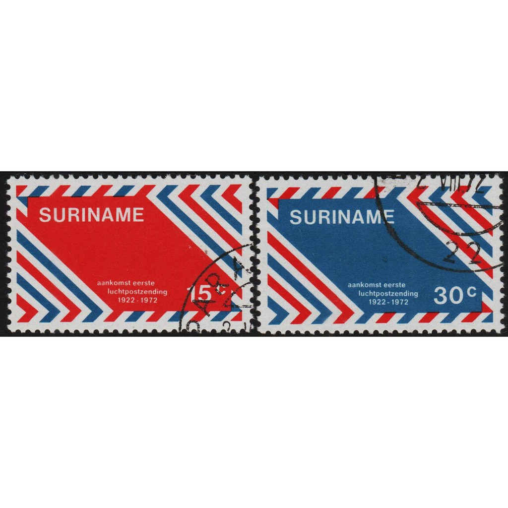 

Perangko Filateli A4-132 suriname VFU 2v 02.08.1972 The 50th Anniversary of 1st Air mail in