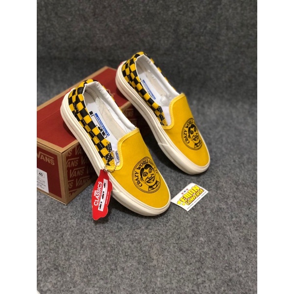 Sepatu Casual Pria Wanita V4ns Slip On Crazy World Yellow white Import BNIB