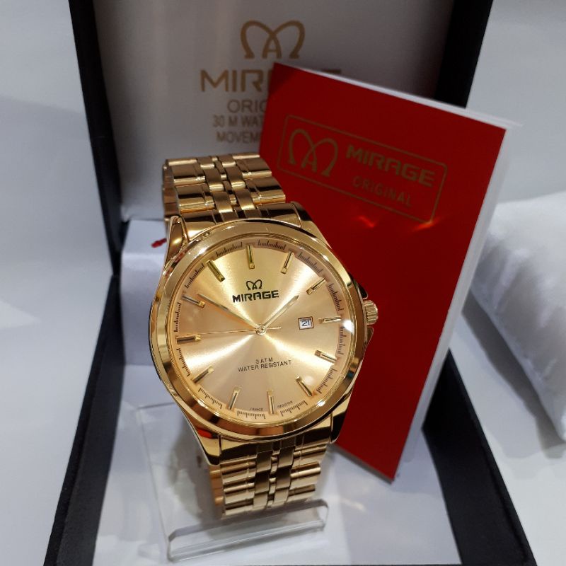 Jam Tangan Mirage BRP 8709 Cowok Cewek Original Tanggal Gold plat Kuning