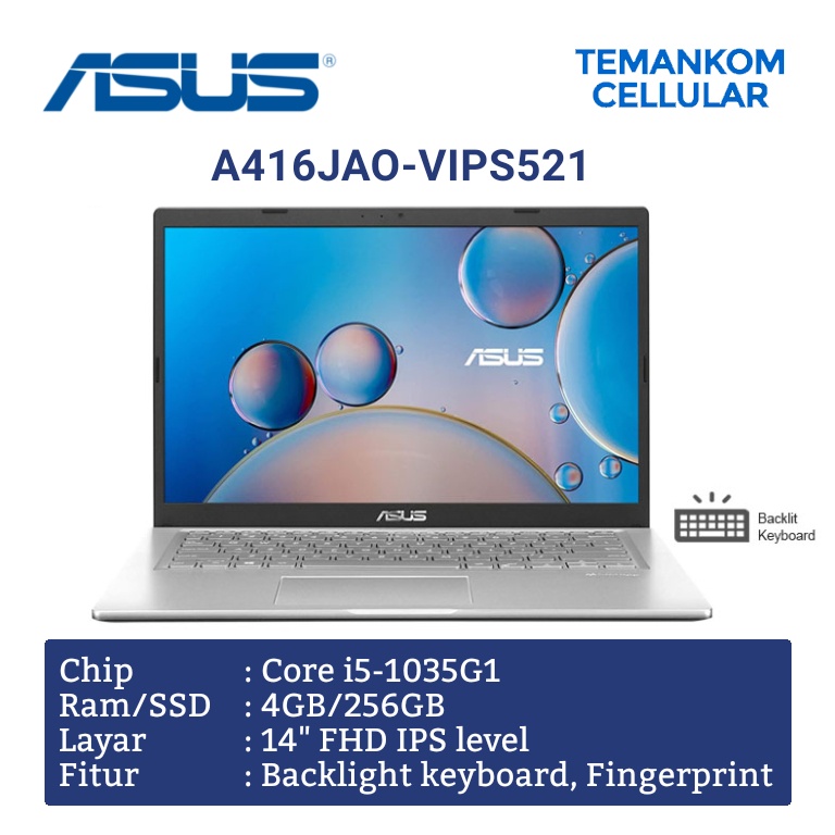 Laptop ASUS VivoBook A416JAO-VIPS521 A416 Core i5-1035G 4GB 256GB Garansi Resmi