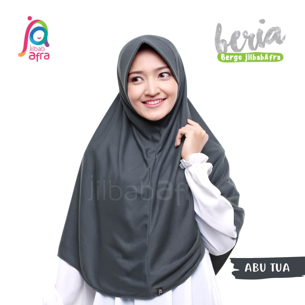 Jilbab Beria Abu Tua - Bergo Jilbab Afra - Hijab Instan Bahan Kaos, Adem &amp; Lembut