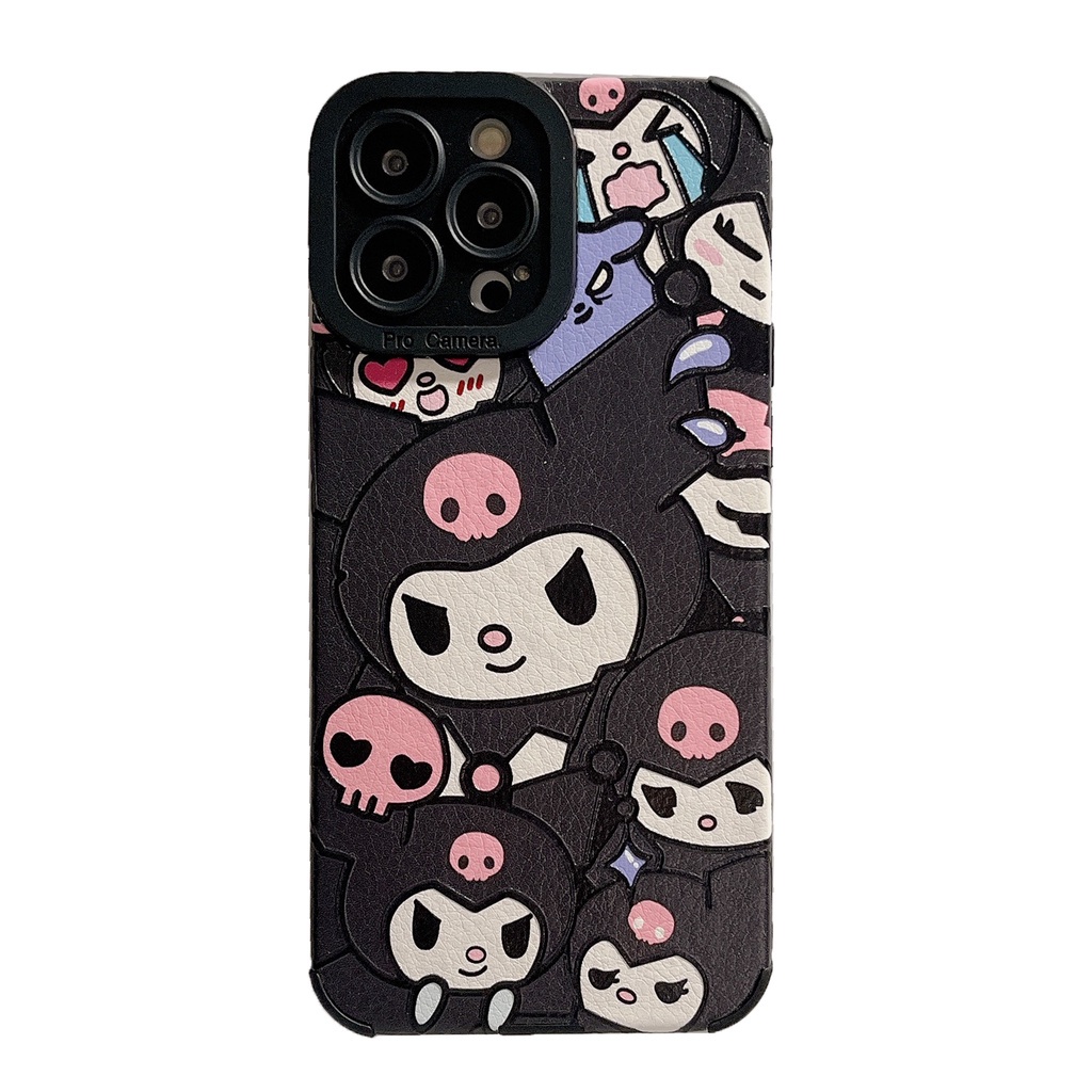 Kuromi Case Bahan Kulit Motif Kartun Kirby Untuk Iphone