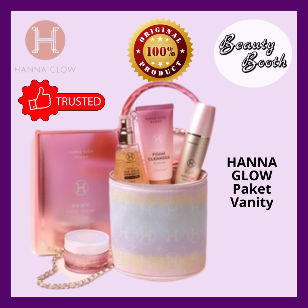 HANNA GLOW Paket Vanity ( Cleanser 80ml, Royal Moisture !00ml, 24K Gold Ampoule 100ml, Baby Glow Cream 50ml, Dewy Face Mask 1box) Hannaglow Paket Glowing Bersih Mulus