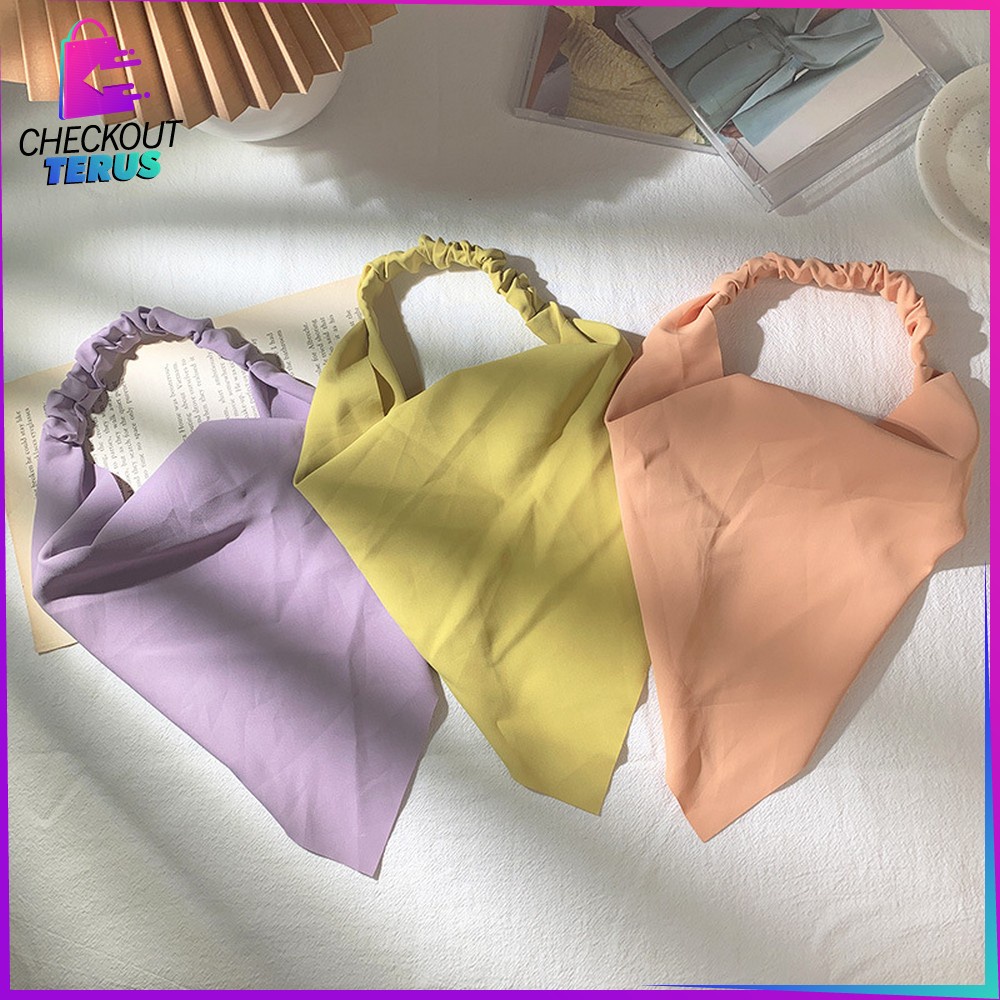 CT C511 Bando Bandana Segitiga Bahan Satin Korean Motif Polos Bandana Headband Wanita Katun Triangle Woman Scraf