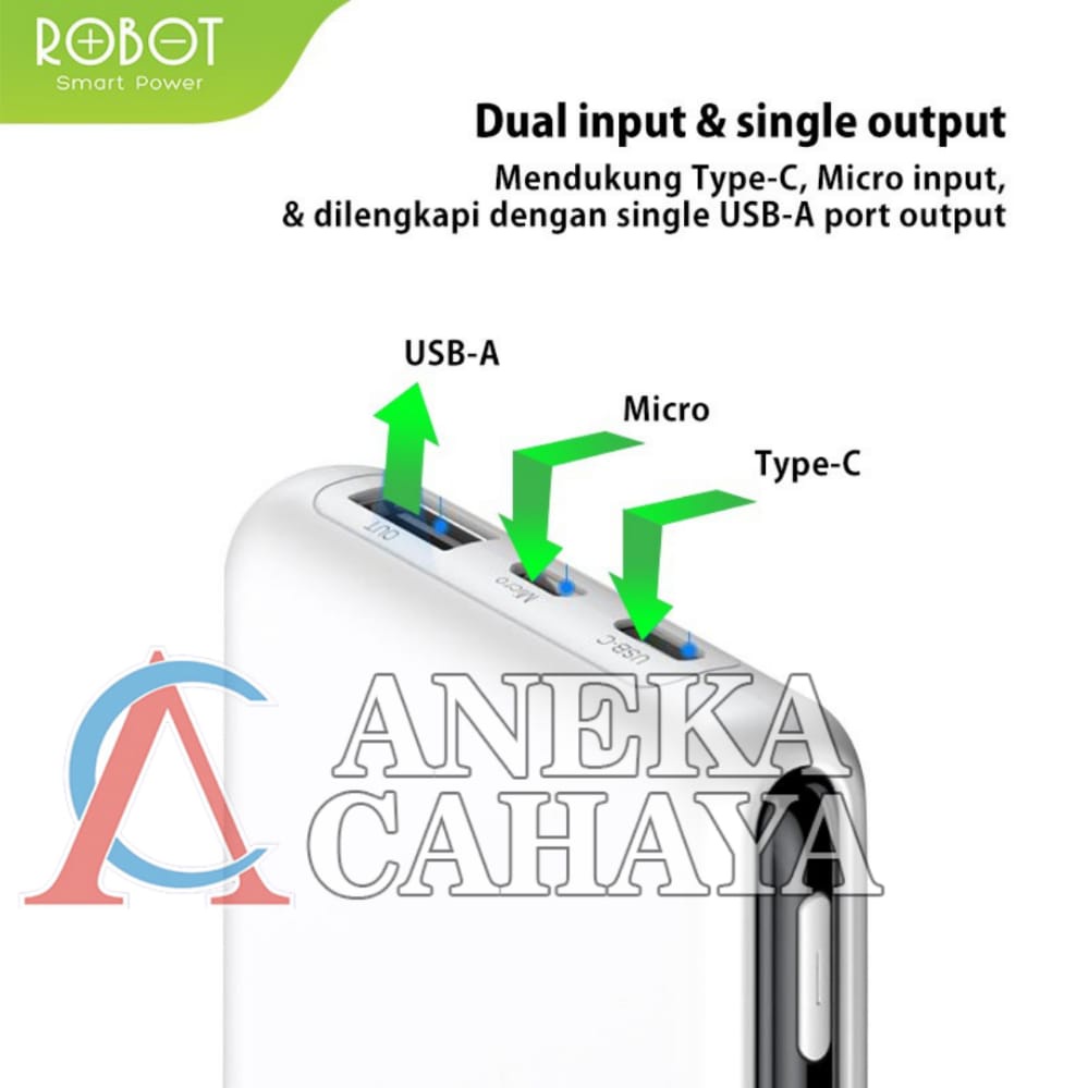 PowerBank ROBOT 10000mah RT180 2.4A Dual Input Port Type C &amp; Micro USB Original Fast Charging Real Capacity - Garansi Resmi 1 Tahun