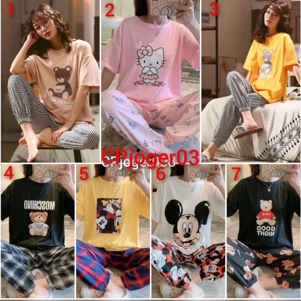 Baju tidur piyama model joger lengan pendek celana panjang CPjoger03