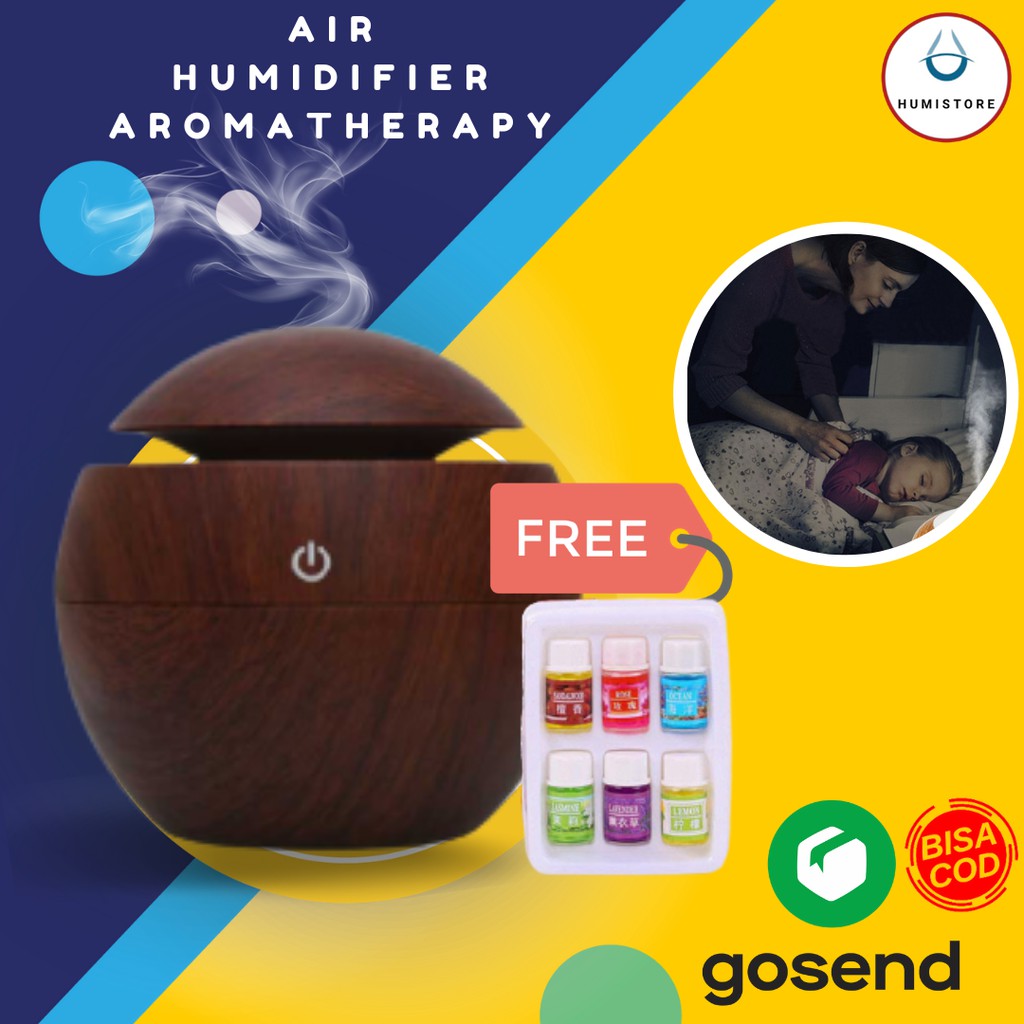 Air Humidifier Aromatherapy Desain Kayu 130ml-Brown + Oil Bonus