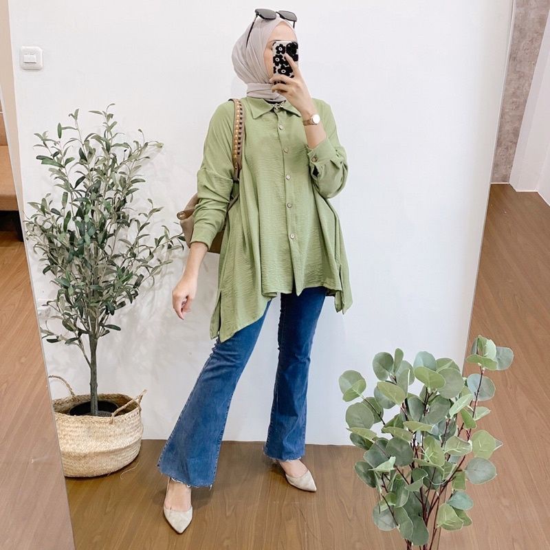 Sabrina Shirt Kemeja Wanita Oversize Atasan Blouse Tunik Cringkle Jumbo