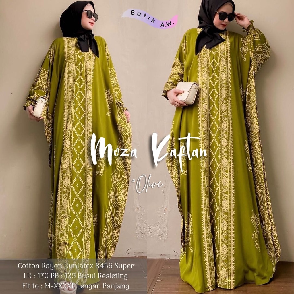 Batik A W - Kaftan Batik Wanita Jumbo Maksi Motif Moza Kaftan Busui Resleting Lengan Panjang Gamis Rayon Terbaru Kaftan Jumbo