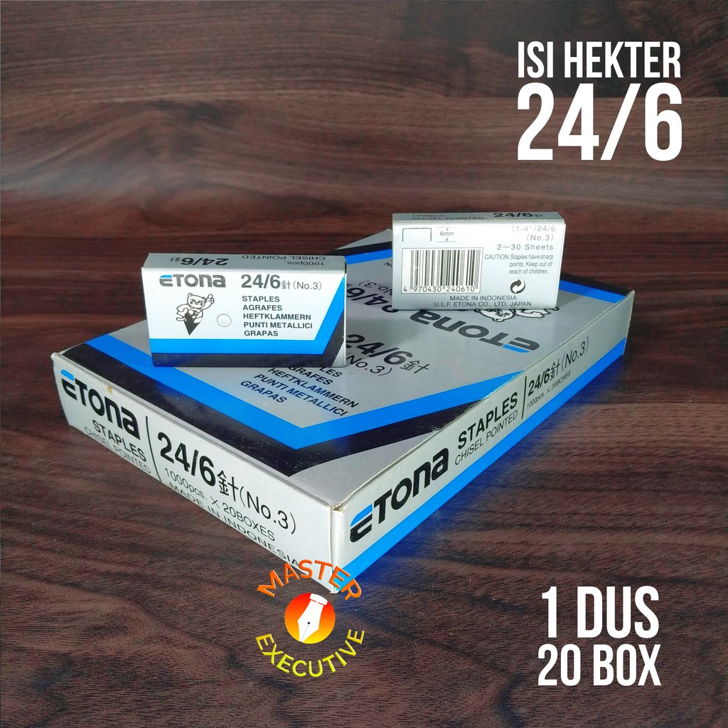 

[Dus - 20 Box] Etona Isi Staples no. 3 - 24/6 untuk Hekter Stapler Besar HD-50