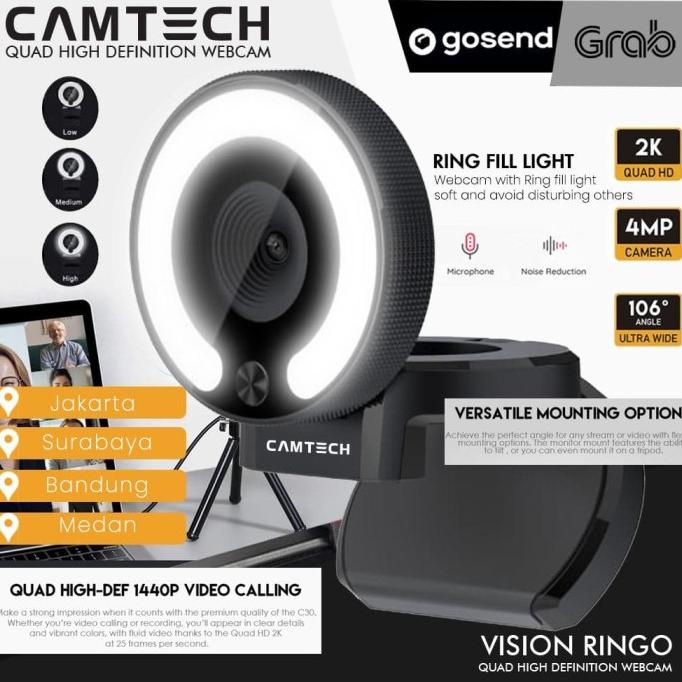 CAMTECH Webcam 2K 4MP RINGO QHD 1440P With Ring Light and Auto Focus