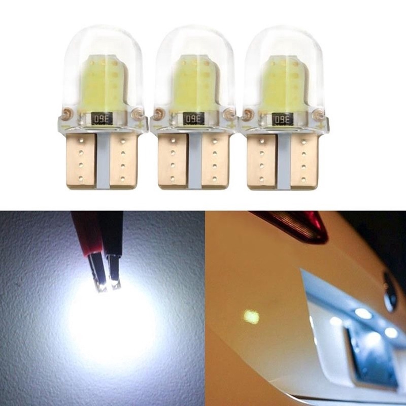 10Pcs Lampu LED Canbus COB T10 194 168 W5W Bahan Silica Gel untuk Plat Nomor Mobil