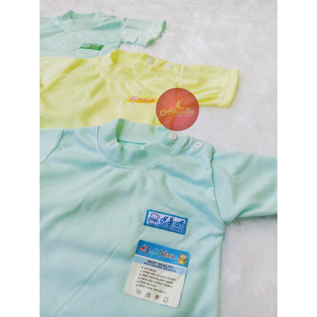 3 Atasan Baju Bayi Tangan Pendek Kancing Pundak Size 0-12 bulan Polos Arimbi NJA Kancing Pundak