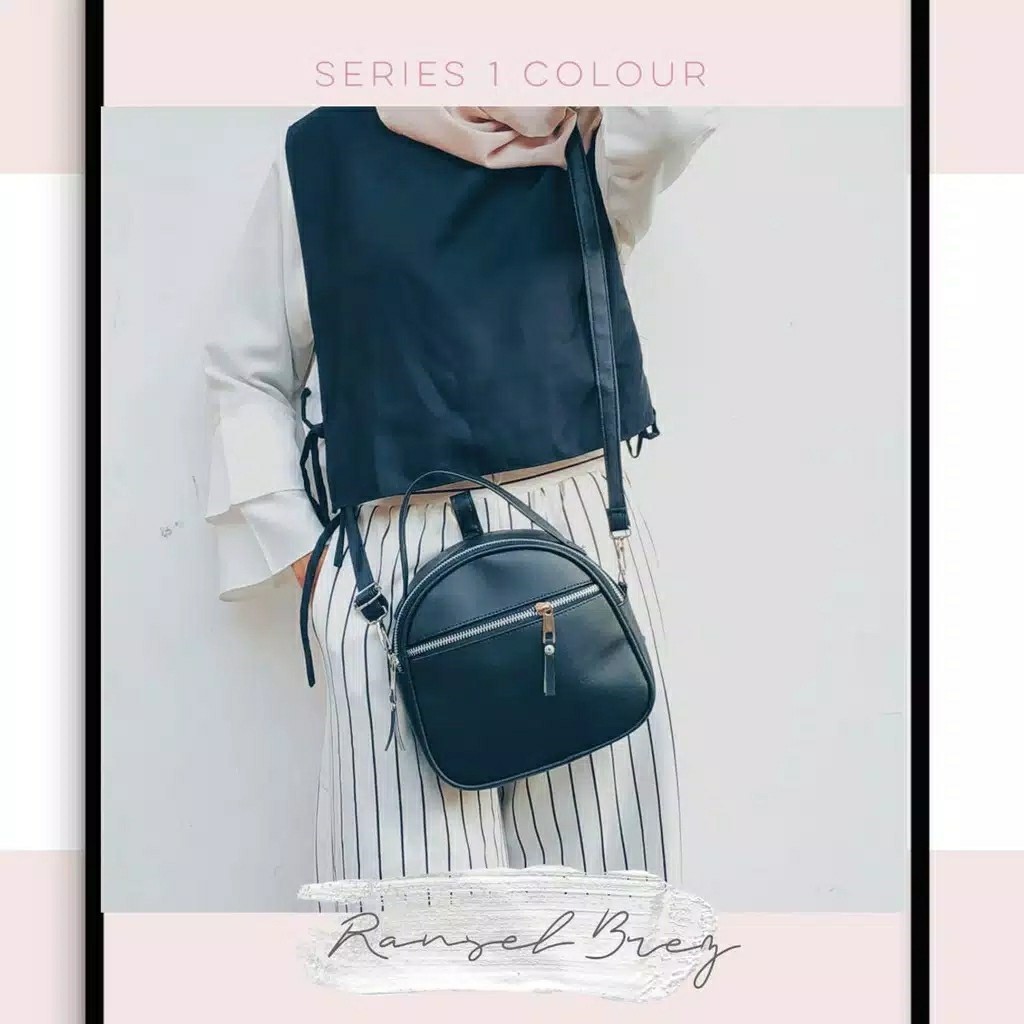 tas ransel + selempang kulit black SKB