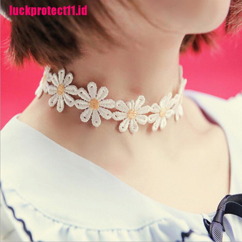 Kalung Choker Rantai Renda Bunga Daisy Warna Kuning Putih Gaya Boho Untuk Wanita