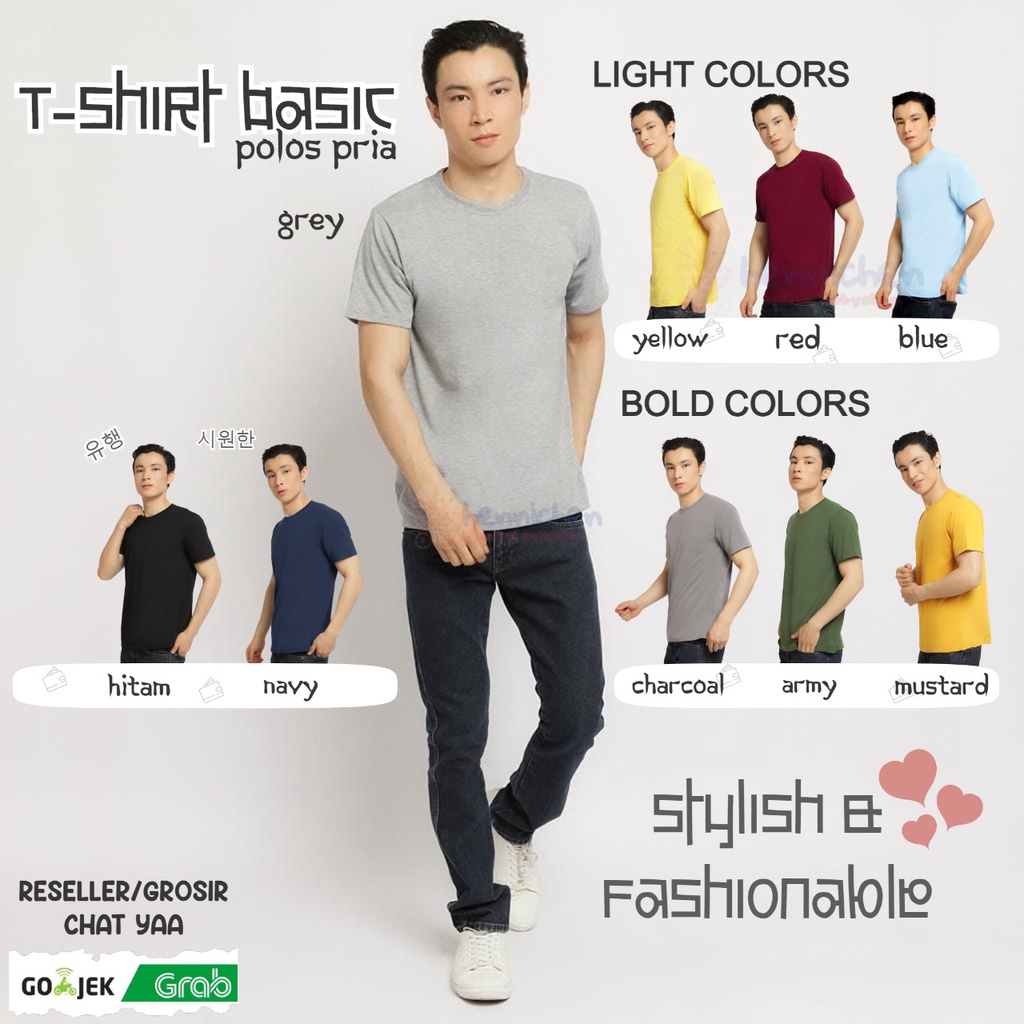 Tshirt Basic Polos Atasan Dewasa Kaos remaja laki laki / unisex polos - Men (Bold Colors)