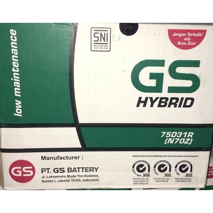 Aki Mobil GS ASTRA Type GS HYBRID 75D31R 75AH 12 V GSMF N70Z 80012