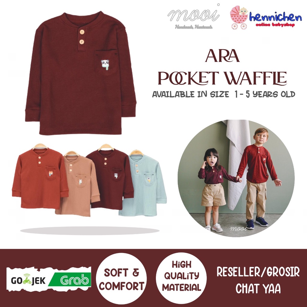 PROMO 7.7 PROMO BAJU LEBARAN MURAH MOOI ARA POCKET WAFFLE MOOI BAJU KANTONG LENGAN PANJANG ANAK 1-5 TAHUN