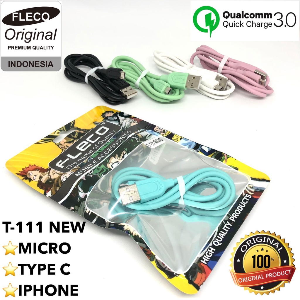 PROMO KABEL DATA FLECO T111 MICRO TYPE C IOS ORIGINAL FC PROMO