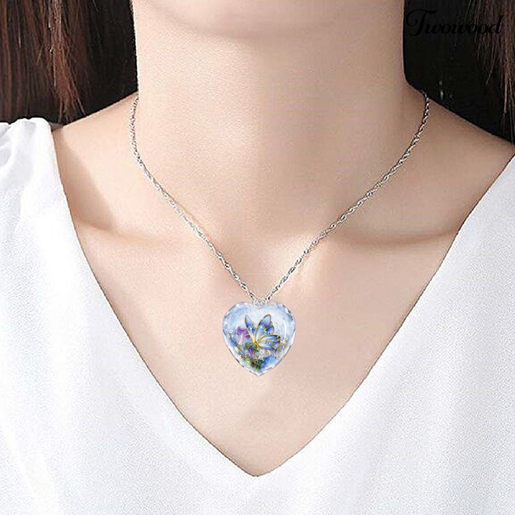 Kalung Liontin Butterfly Hati Bahan Alloy Untuk Wanita