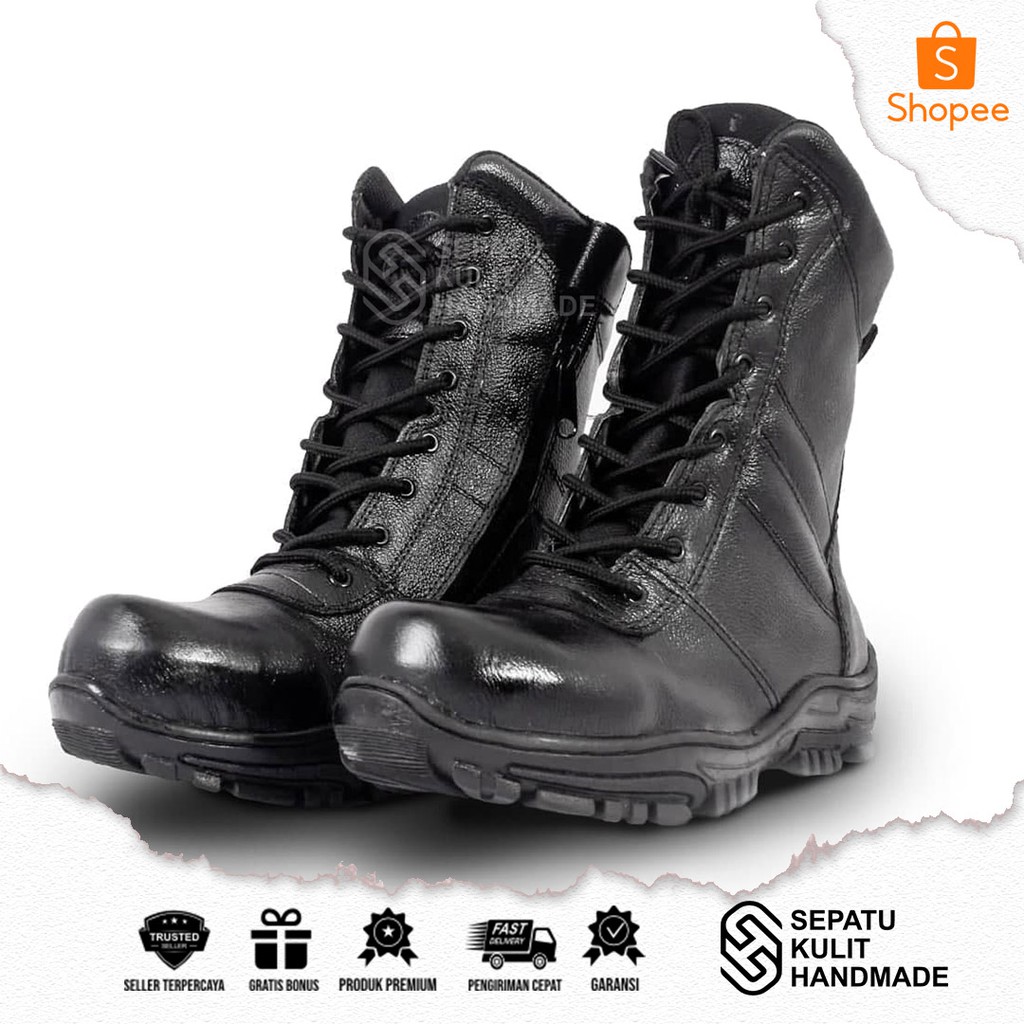 SKH x PDL - Sepatu Boots Pria Safety Ujung Besi TNI Polri Angkatan Darat Laut Udara Kulit Asli Origi