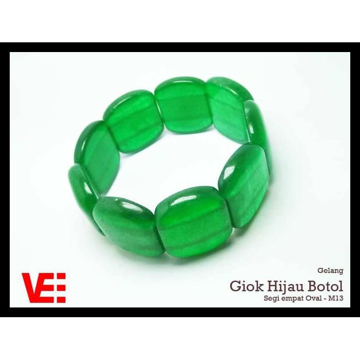BAYAR DITEMPAT VeE Gelang Terapi Kesehatan Batu Giok Hijau Botol Segi 4 Oval M13 TERBATAS