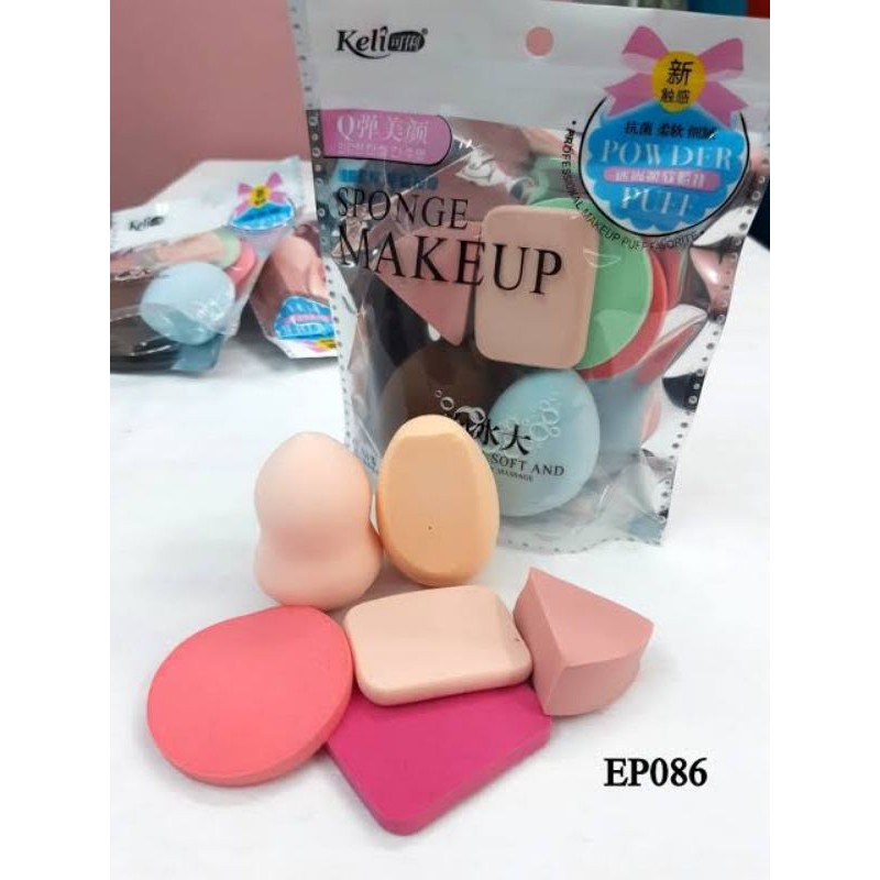 Spons Make Up 6 IN 1 Beauty Blender Sponge Bedak Isi 6 Pcs Powder Puff Foundation Makeup Puff Wajah Kemasan Plastik Import