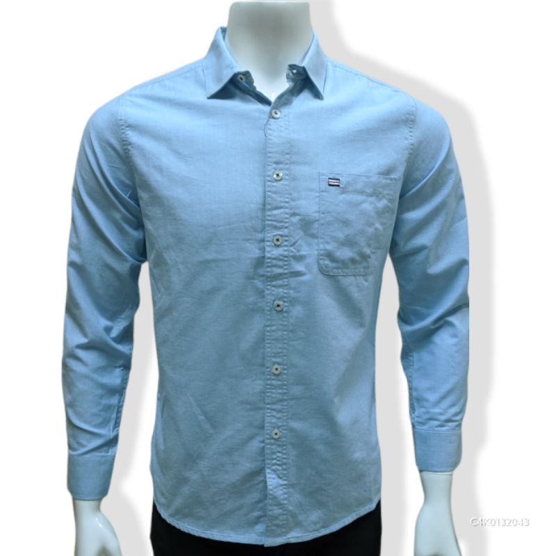 RICARDO Kemeja Pria Polos Biru Lengan Panjang 32043