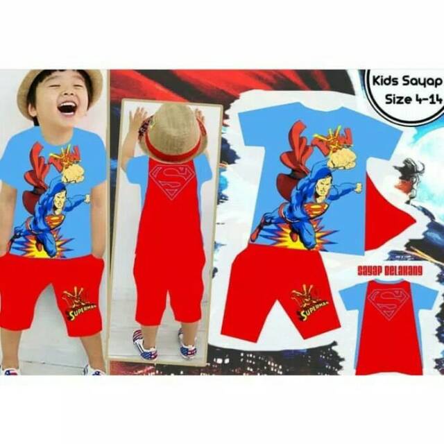 Baju Setelan Anak Laki Cowok London Kids LK Kaos Superman Pow Sayap