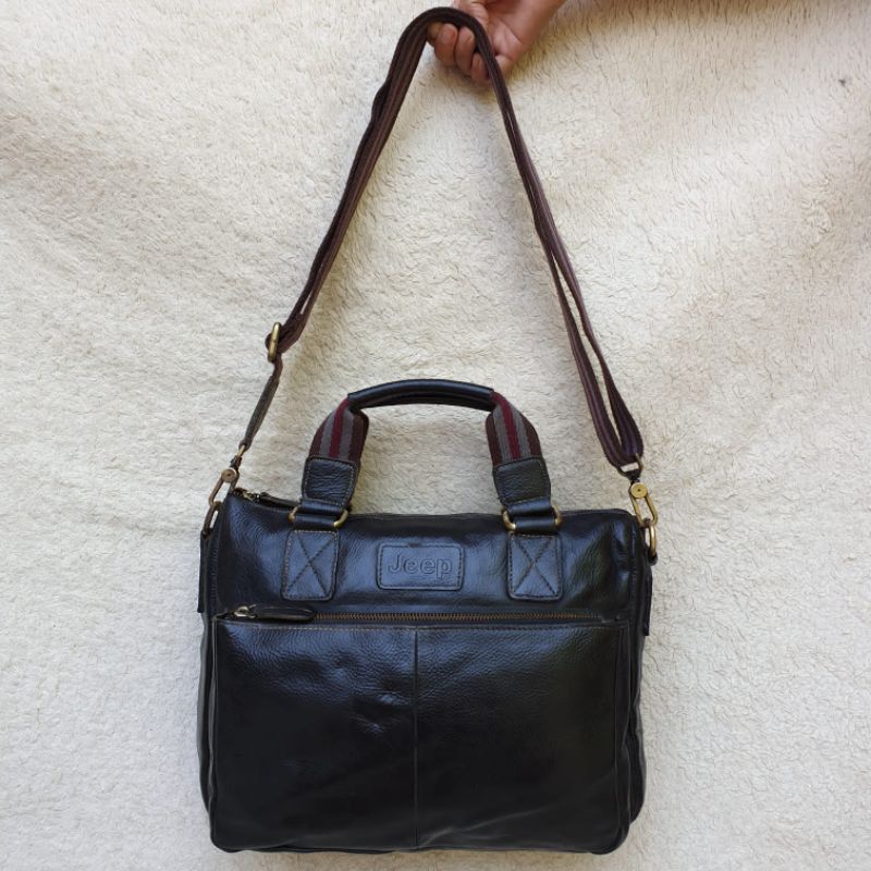 Jeep Tas Hitam Pria Cowok Kulit Asli Handbag Slingbag Preloved Second