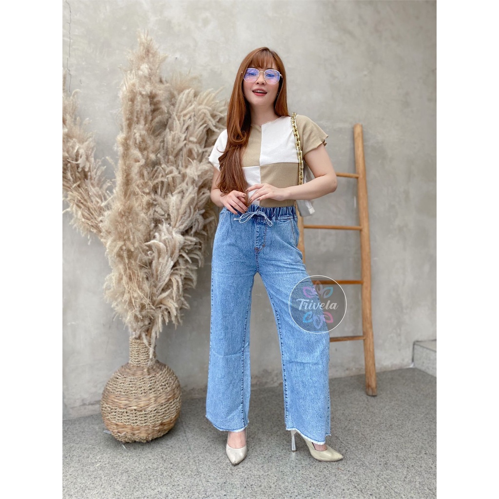 Rubber Cullotes / Celana Kulot Jeans Karet Pinggang Wanita