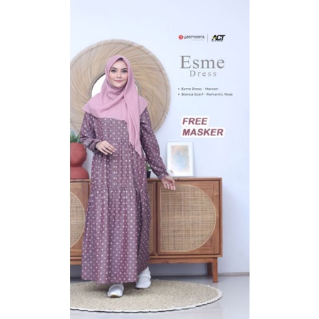 GAMIS ESME DRESS free masker by YASMEERA ready warna maroon dan purple ,s,m,l,xl dijamin ory