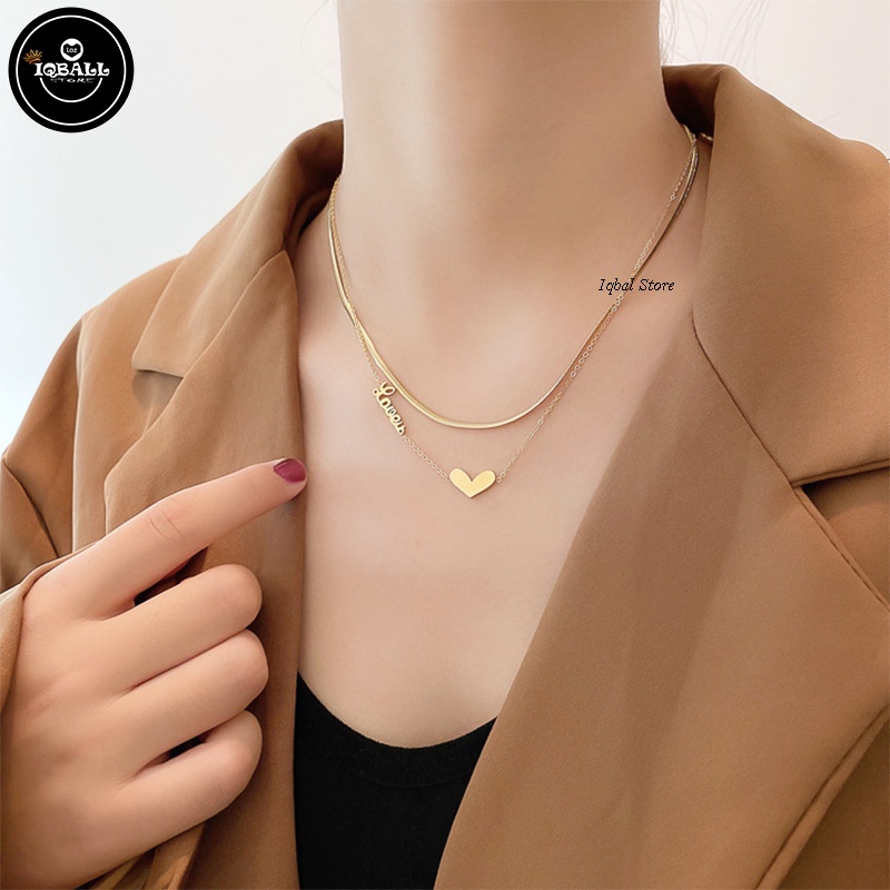 Kalung Titanium Baja Rantai Tulisan Love Tulisan Stainless Steel Bebas Noda / Kalung Rantai Ganda La