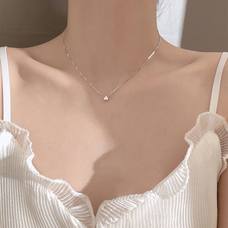 Kalung Rantai Klavikula Hias Liontin Kristal Bentuk Persegi Gaya Korea Untuk Wanita