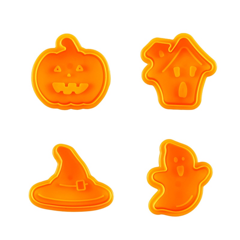 Zzz 4pcs / set Cetakan Kue / Biskuit 3D Tema Halloween Bahan Plastik