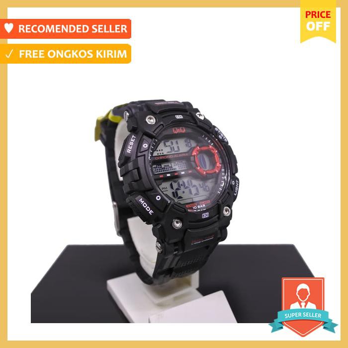Q&Q Qnq Qq Digital Jam Tangan Karet Pria Hitam M161J001Y Original