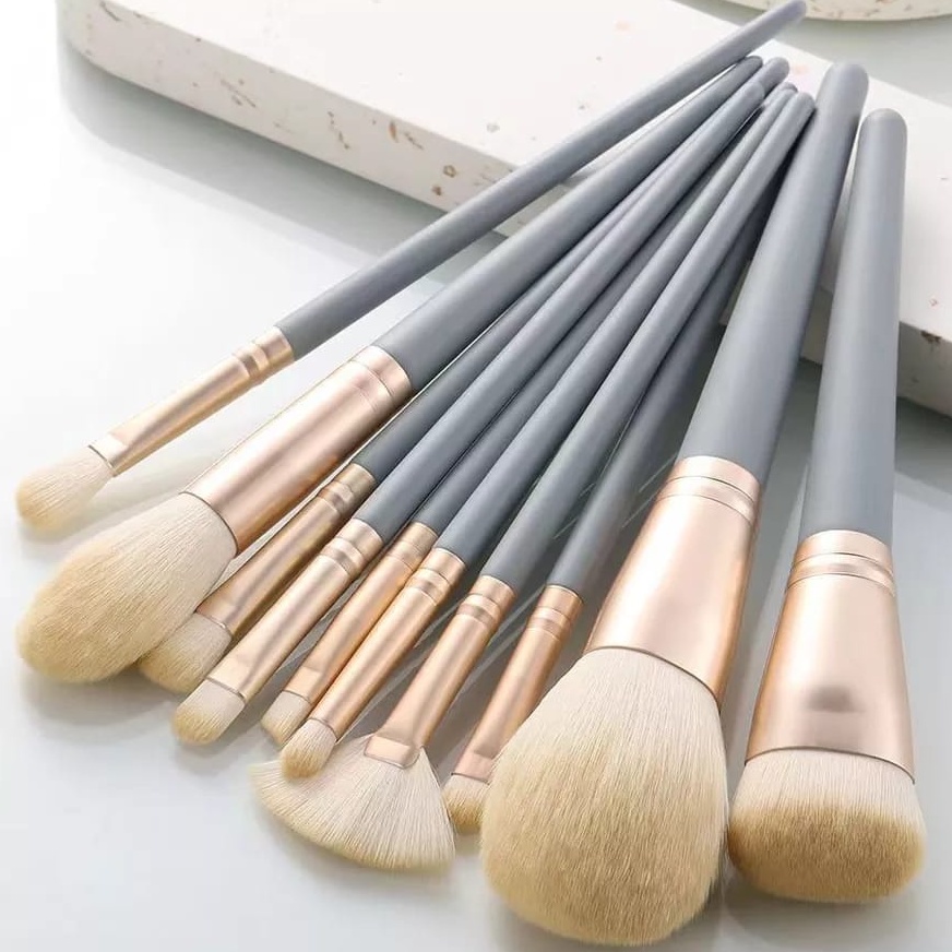 10PCS Kuas Make Up Set Brush Eyeshadow / Bedak / Blush On / Highlighter / Foundation / Blending Brush  Makeup Kuas Biru Langit F654