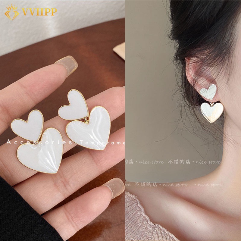 Anting Tusuk Gantung Bahan Sterling Silver 925 Desain Hati Gaya Korea Untuk Wanita