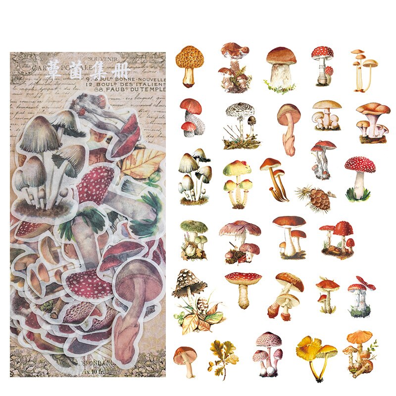 Journamm 60pcs Vintage Plant Stickers Deco Journaling Stationery Washi Paper Retro Material Flowers Leaves Plants Deco Stickers-I