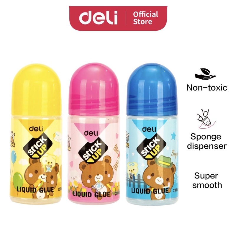 Deli Lem Cair Liquid Glue 35ml Transparen Lem Cair Anak Sekolah Gambar Kartun