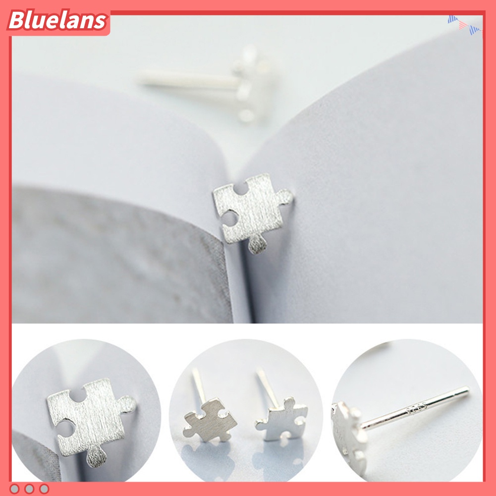 Anting Stud Bentuk Puzzle Jigsaw Permukaan Gambar Untuk Wanita