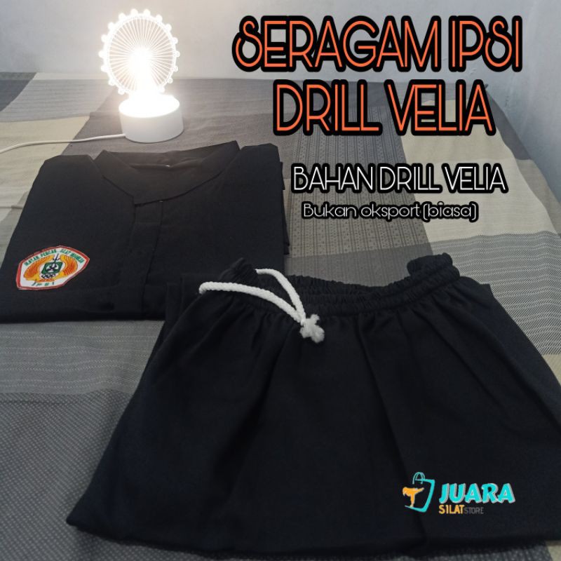 (MAINANKYU) DRILL VELIA seragam pemula silat Seragam pencak silat dan beladiri hitam IPSI (harga tanpa sabuk)