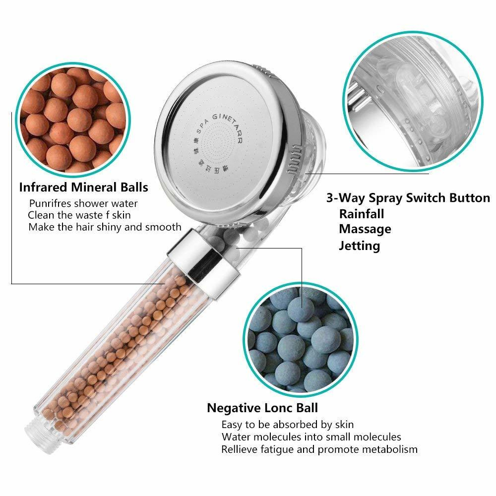 Kepala Shower dengan Anion Ball perawatan kulit lebih segar vulcanization ball menyaring racun dalam kandungan air perawatan kulit lebih halus Bath Shower Head 3 Modes Adjustable Showerhead Jetting Shower Head High Pressure Saving Water Bathroom Filter