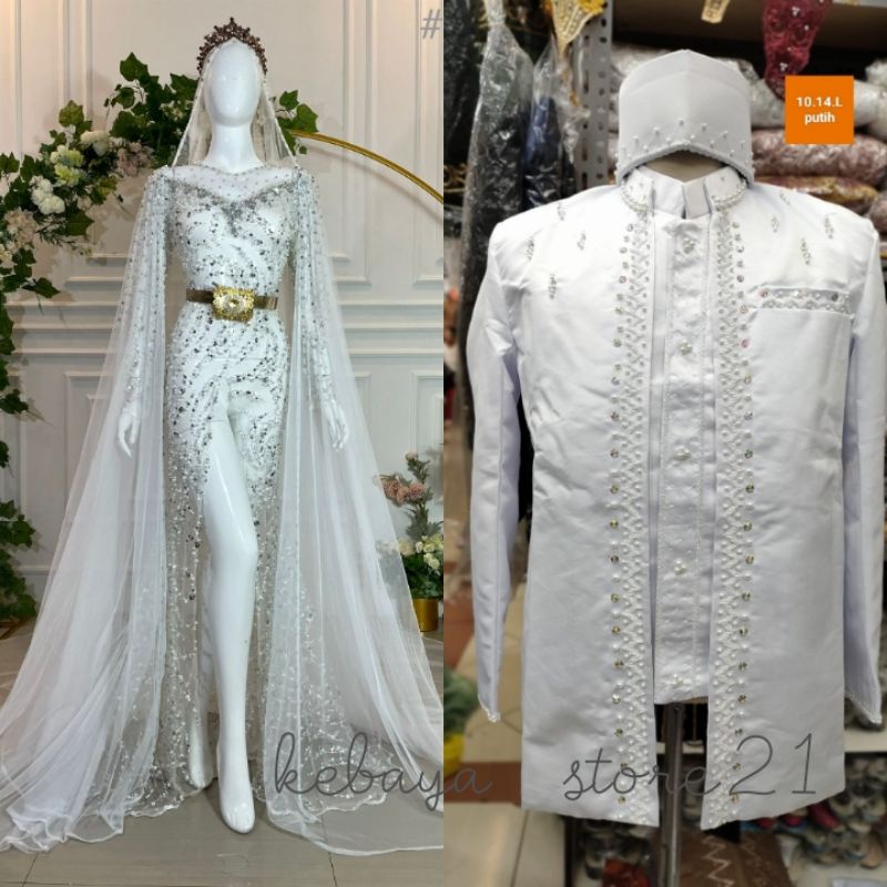 CAUPLE  PASANGAN KEBAYA AKAD BELAH MODREN /KEBAYA PASANGAN AKAD EKOR LANSUNG//BAJU PENGANTIN TERBARU|KEBAYA DRESS COUPLE|KEBAYA MASA KINI