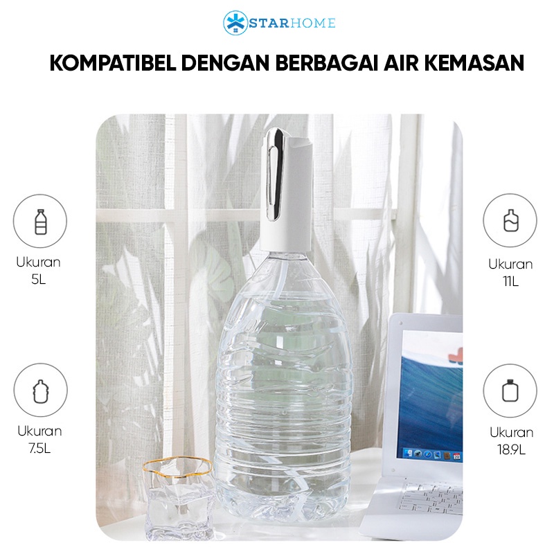 Pompa Galon Elektrik 600ml StarHome Dispenser Galon Air Minum Pompa Air Galon Rechargeable Pompa Air Minum Dispenser Galon Lipat Portable