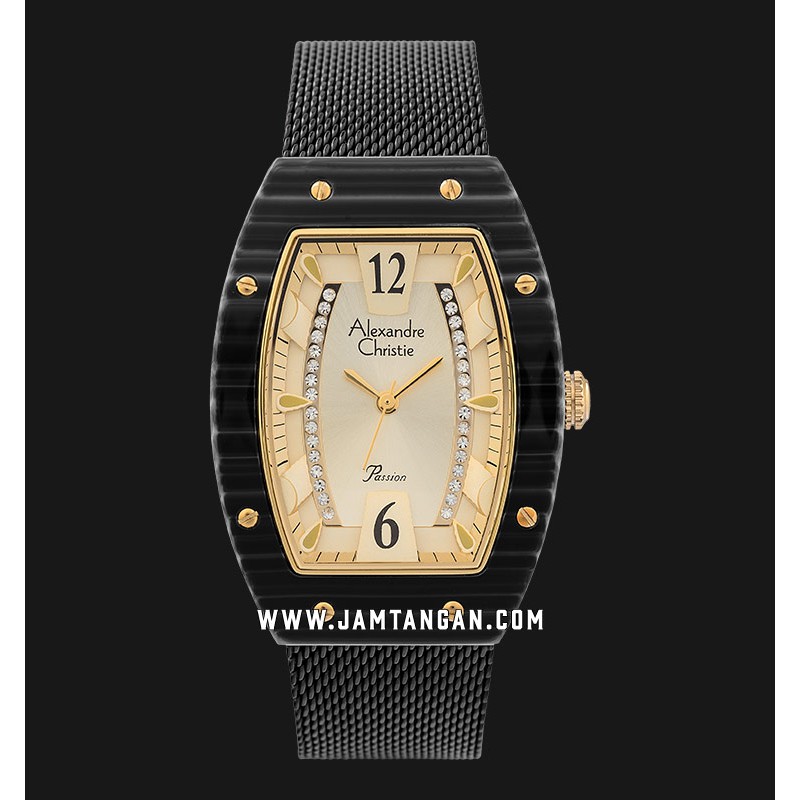 Alexandre Christie Passion AC 2778 LH BGBIV Ladies Gold Dial Black Stainless Steel Strap