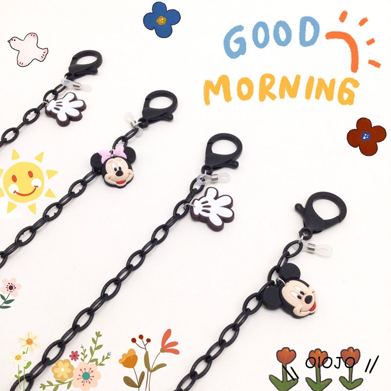 Rantai Kacamata Desain Mouse Kartun Fashion Nyaman Lanyard Akrilik Hitam - olo